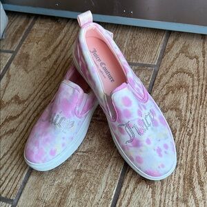 Juicy Couture Y2K Bling Rhinestone Slip On Flat Loafers Pastel Tie Dye Pink Sz 8